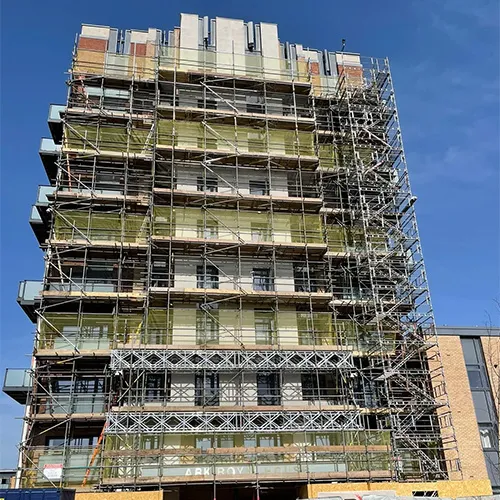 high rise block with scaffolding